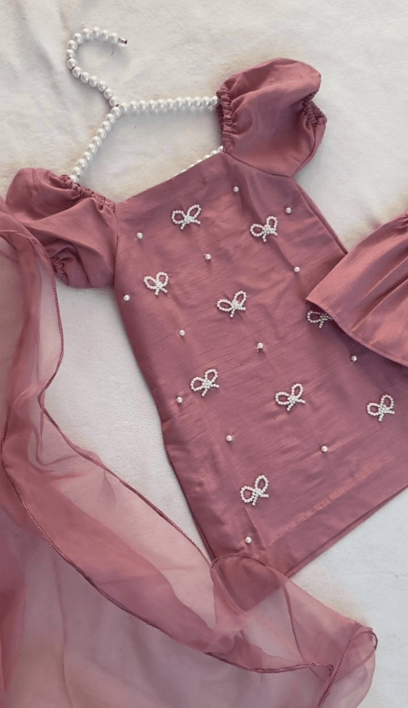 Pearl Bow Dusty Rose Kurta