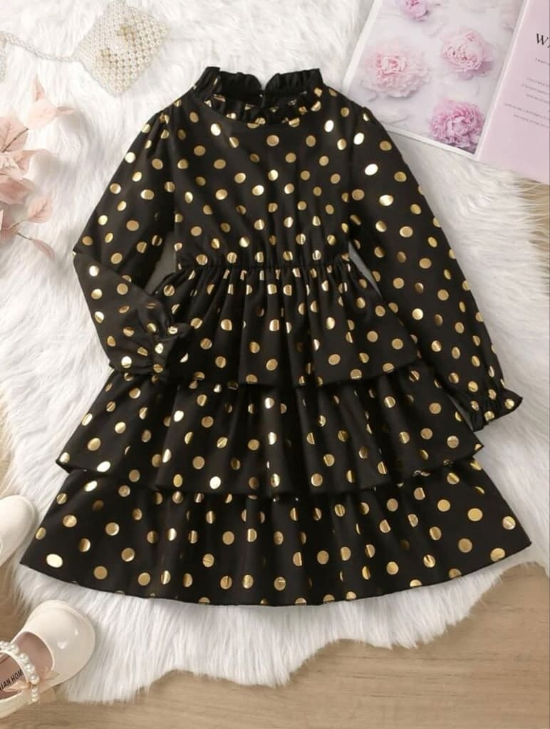 Gold Foil Polka Silk Dress